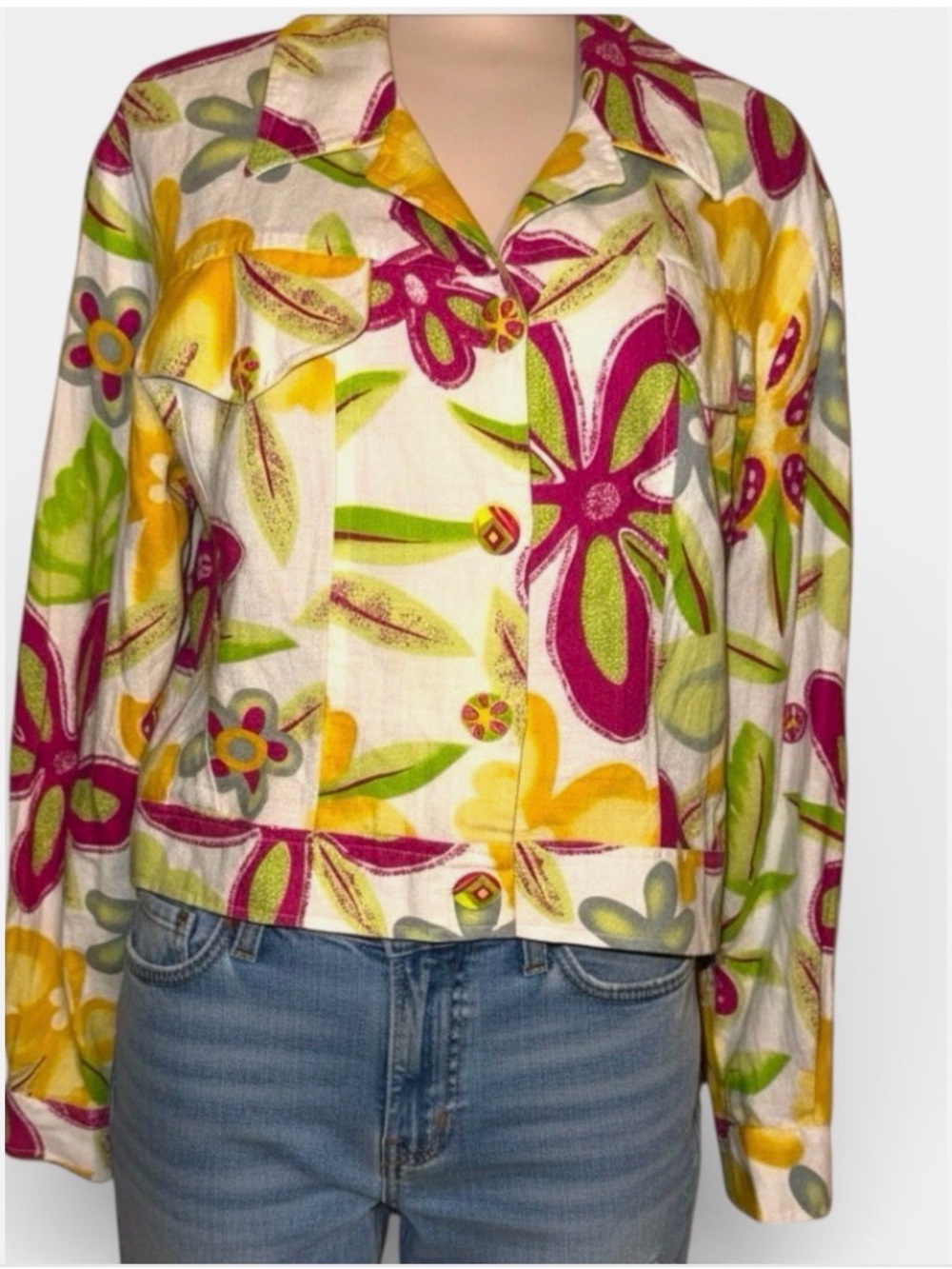 Vintage Nancy Bolen City Girl Cropped Linen Jacket Sz XS